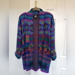 VTG 90s IB Diffusion Long Sweater Cardigan M Wool Blend Boho Aztec Southwestern